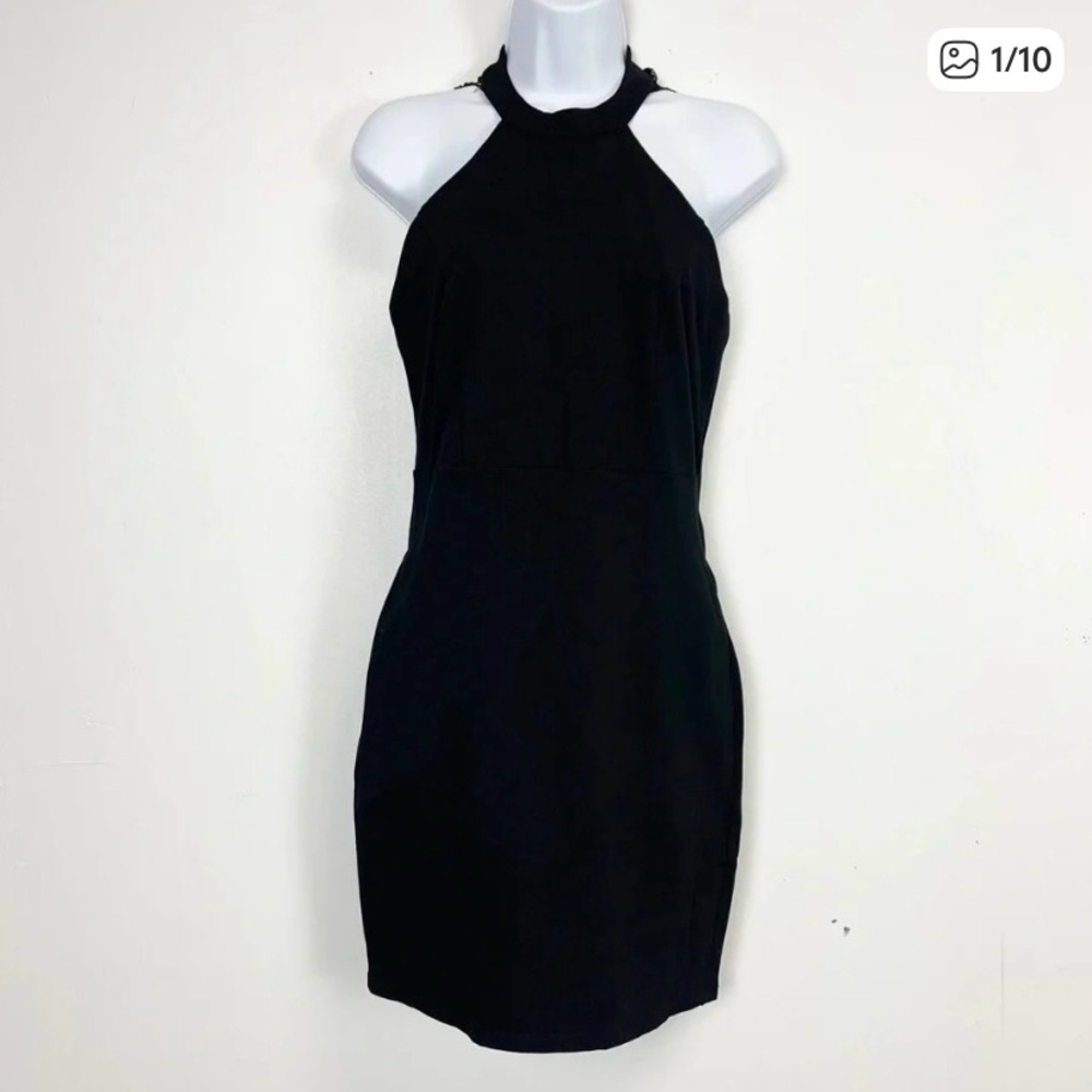 Lulus Dress Womens Size Large Black Sleeveless Lace Sheath Lined Cocktail Party